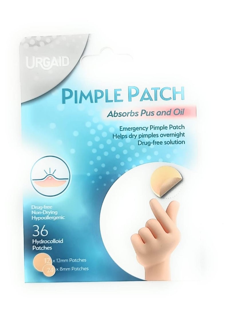Urgaid Hydrocolloid Pimple Patch – Absorbs Pus & Oil for Faster Healing, 36 Invisible Acne Patches (12×12 mm + 24×8 mm) - Image 3